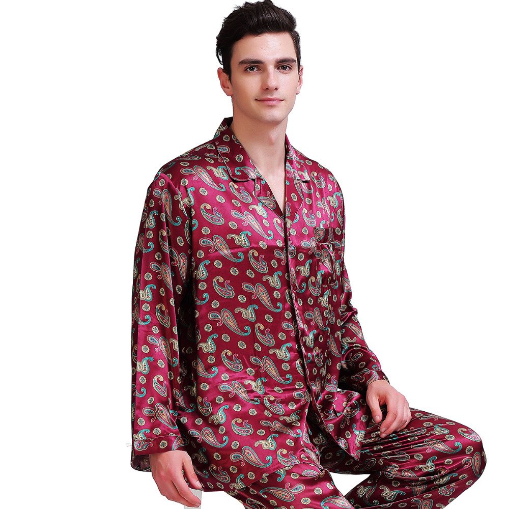 Boho Paisley Printed Satin Men’s Sleeping Pajamas - Elmodas